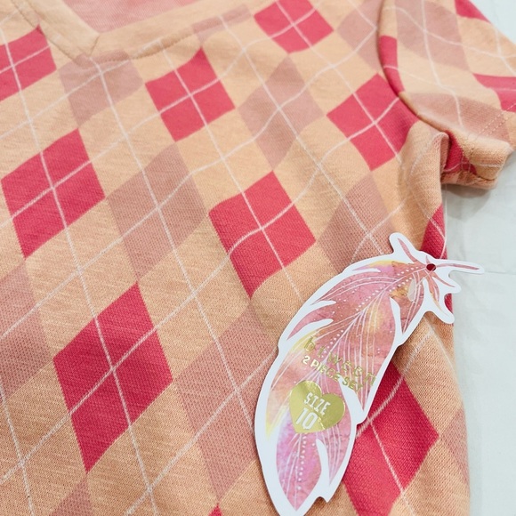 BTWEEN• Girls Pink Orange Checkered V Neck Vest Short Sleeve Top NWT (10) - Picture 5 of 7